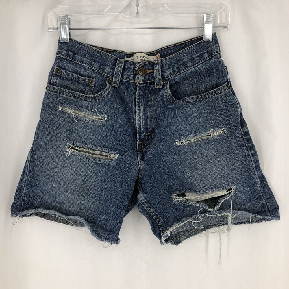 Levis 569 Unisex Loose Cutoff Distressed Denim Blue Jean Shorts Youth 12 Reg 26